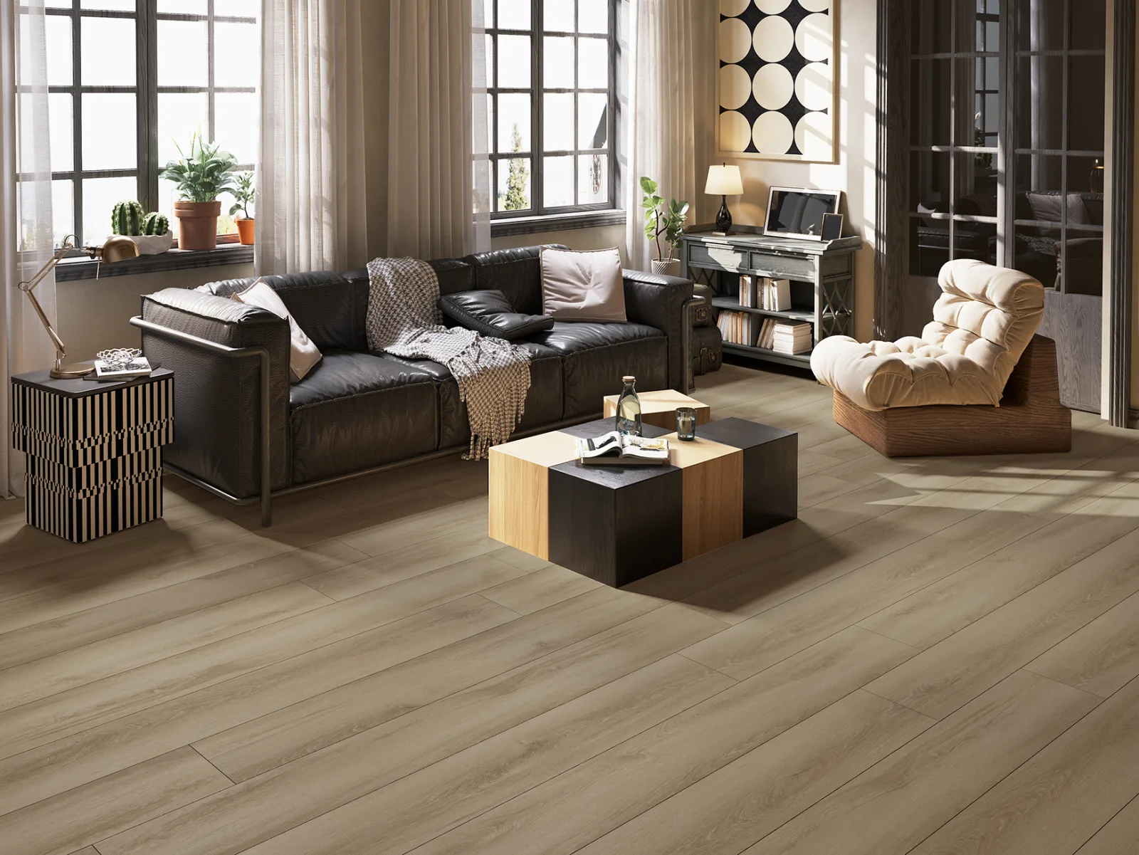 GemCore Seaside Delray waterproof laminate, wide plank in a living room