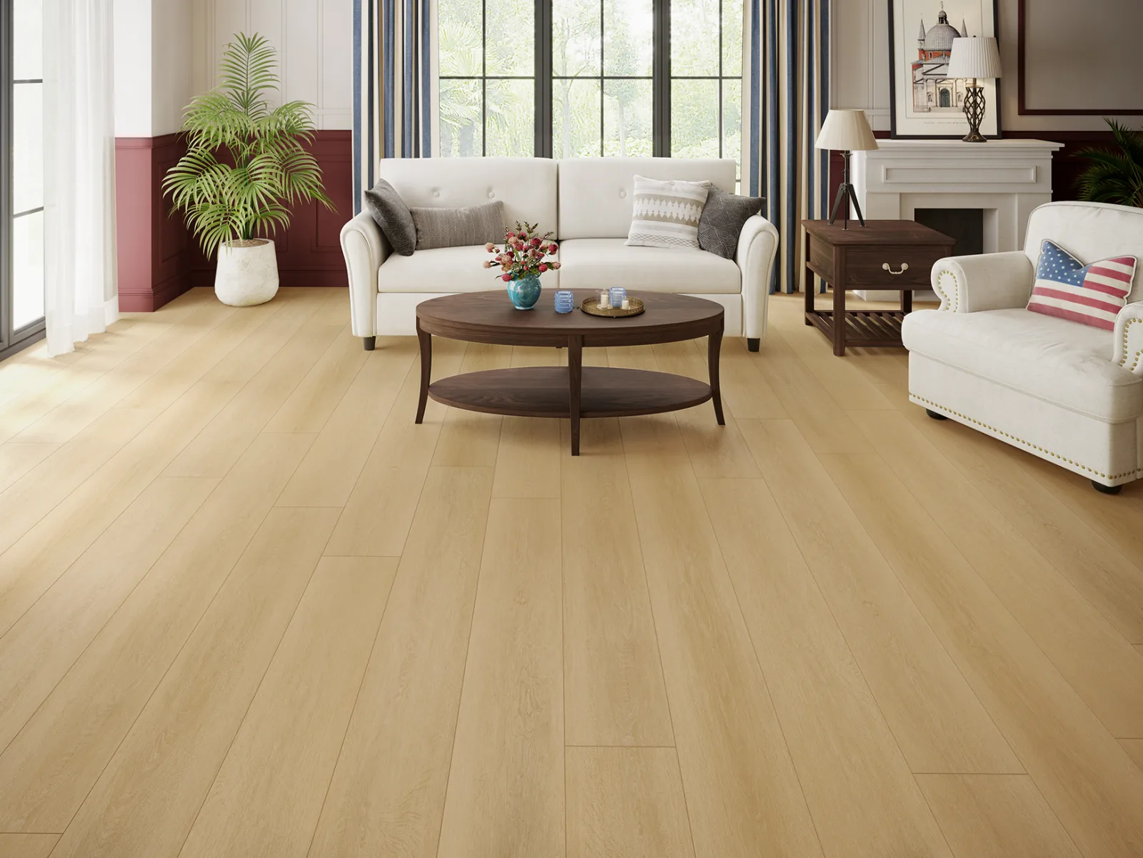 GemCore Seaside Grayton waterproof laminate, wide plank in a living room