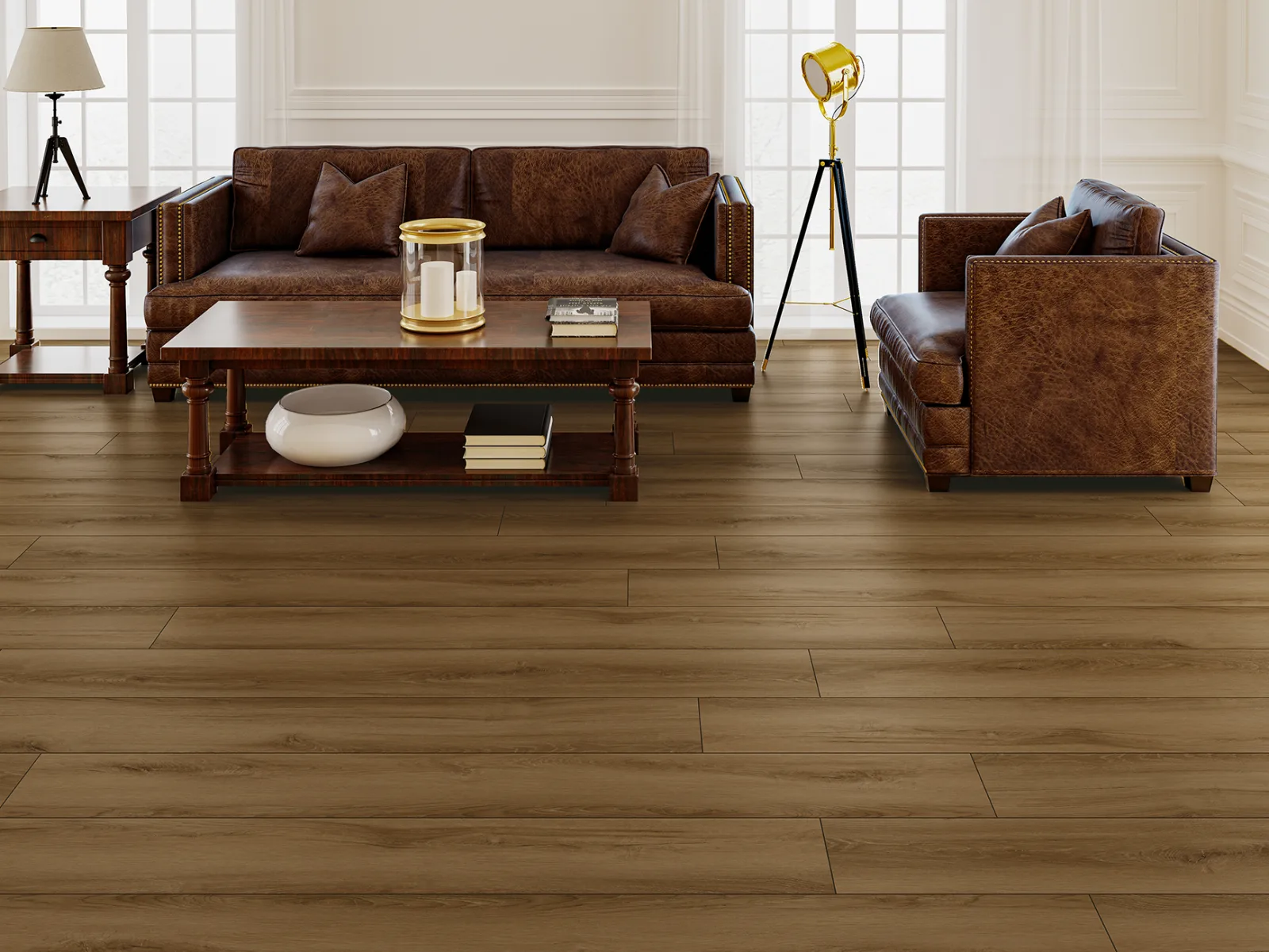 GemCore Seaside Myrtle waterproof laminate, wide plank in a living room