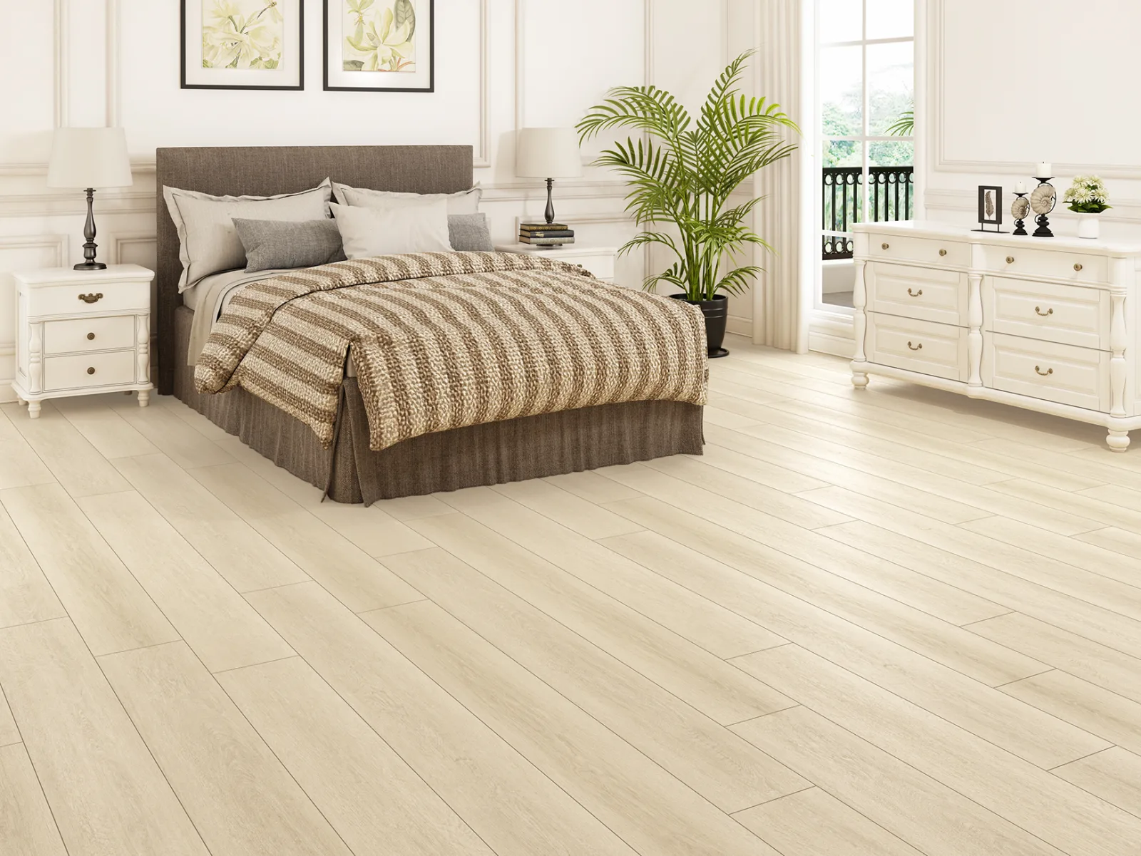 GemCore Seaside Pompano waterproof laminate, wide plank in a living room