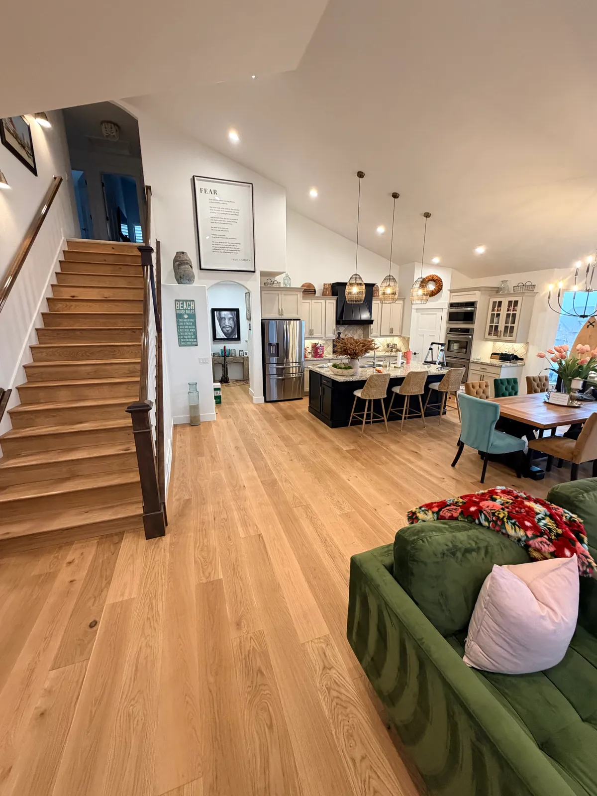 Family home with hardwood floors and staircase