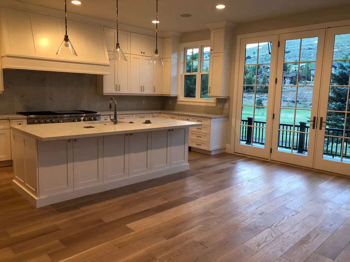 Hardwood flooring around kitchen island, Salt Lake City, UT