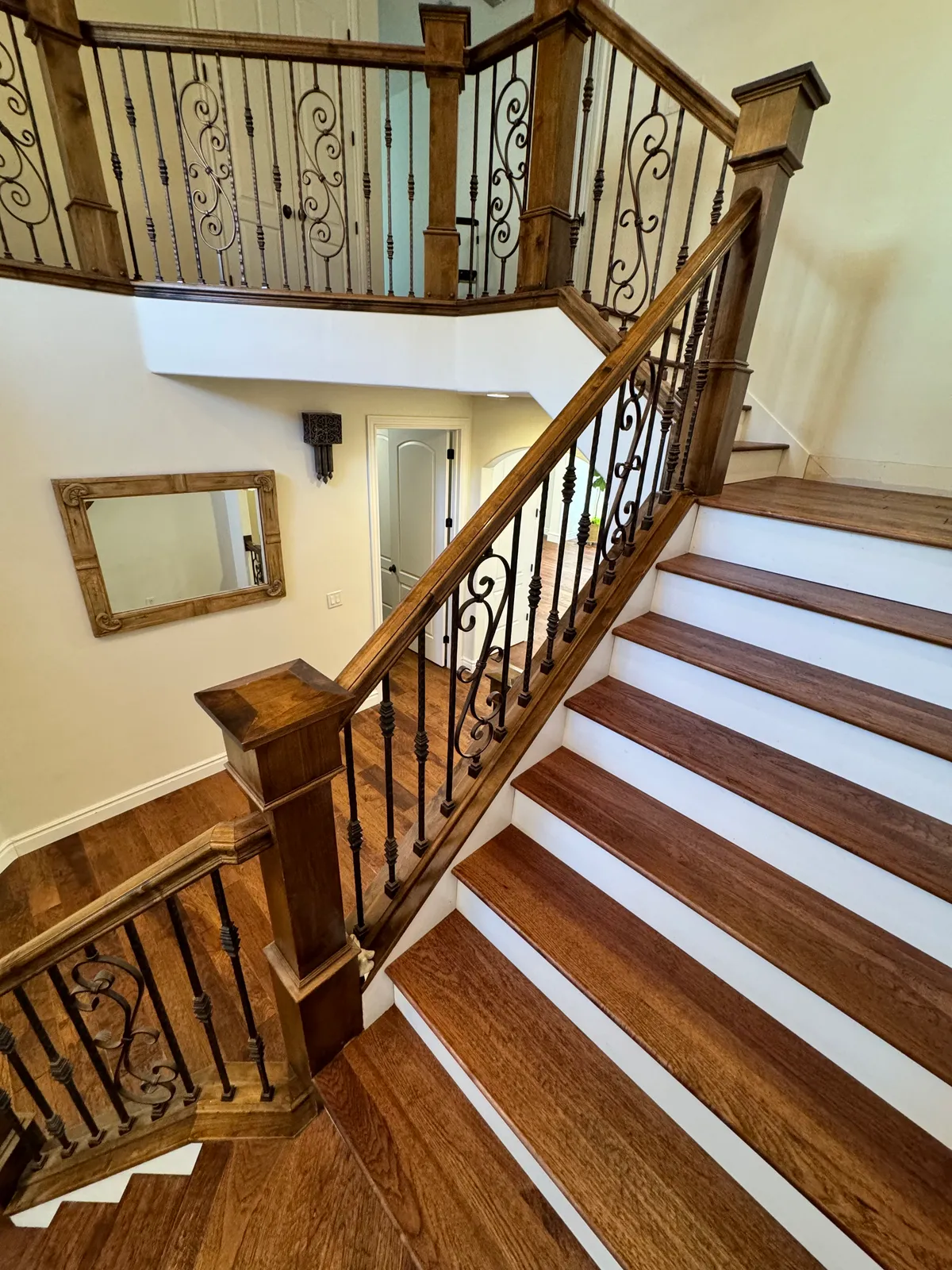 Ornate staircase with hardwood floors, Draper, UT